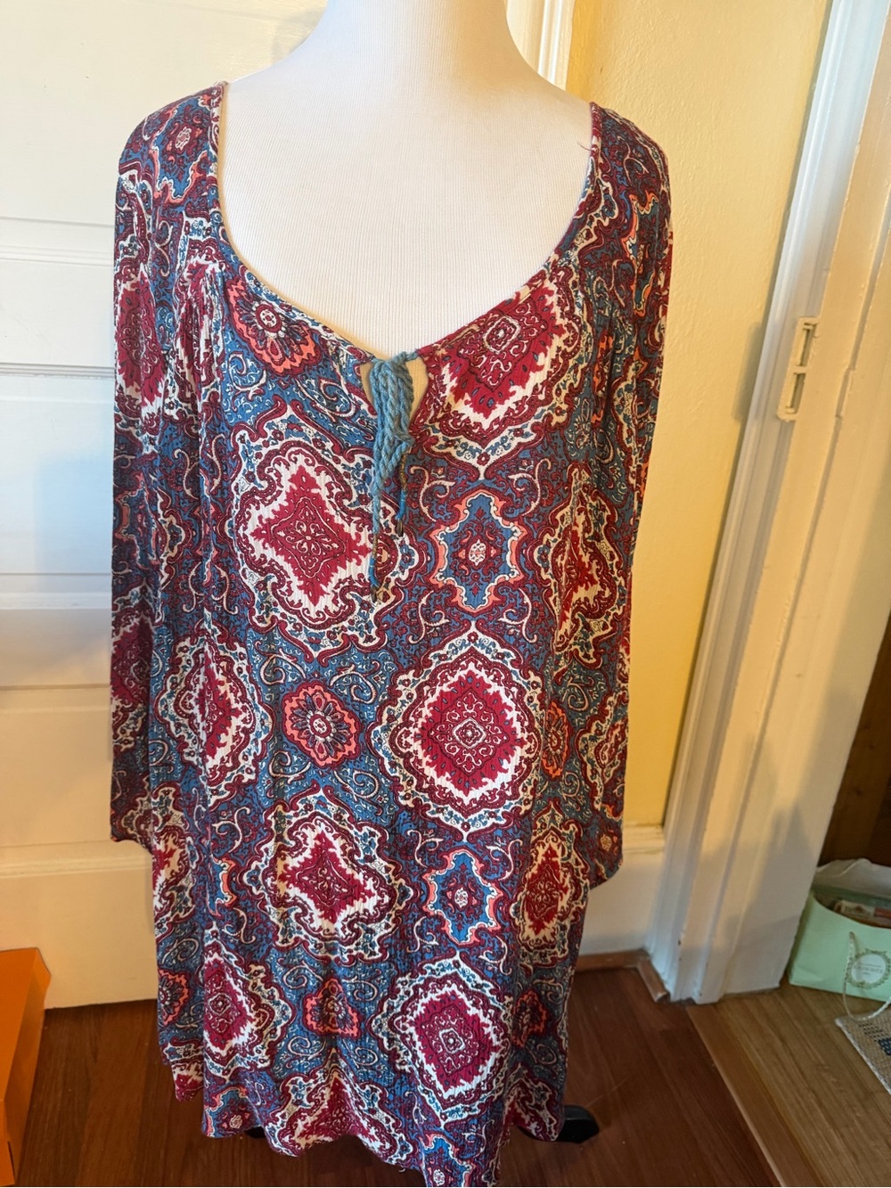 Billabong Boho Paisley Scoop Neck Tunic in Red & Blue runs large